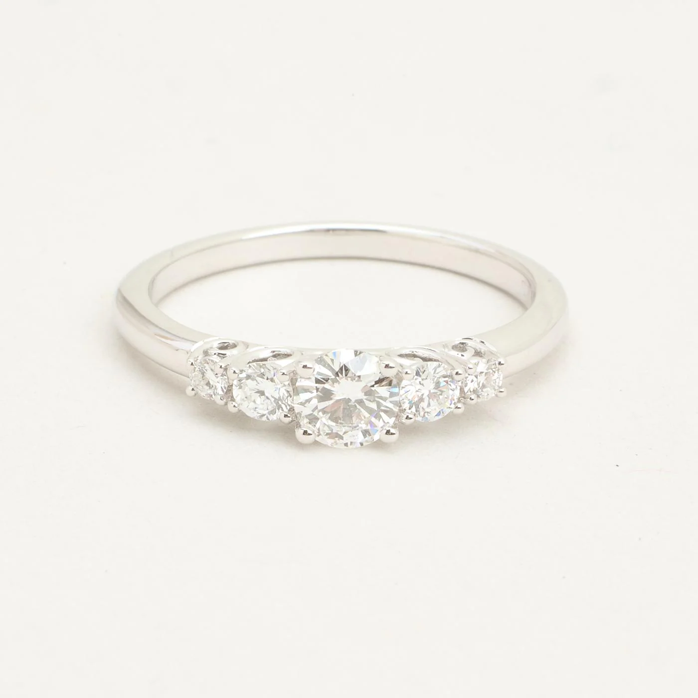 Classic Five Stone Ring with diamonds (0.59 ct) in 14K white gold, size 54